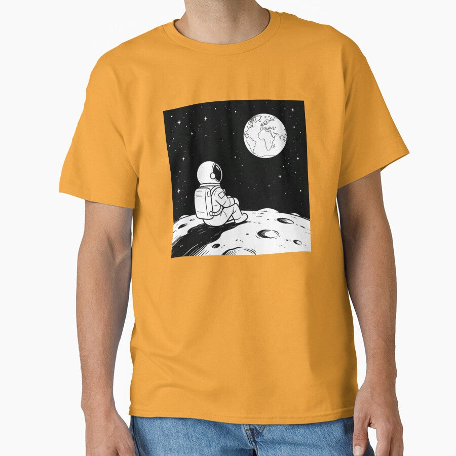 Astronaut Sitting on Moon Looking at Earth - Space Art Design by TeyArtWork