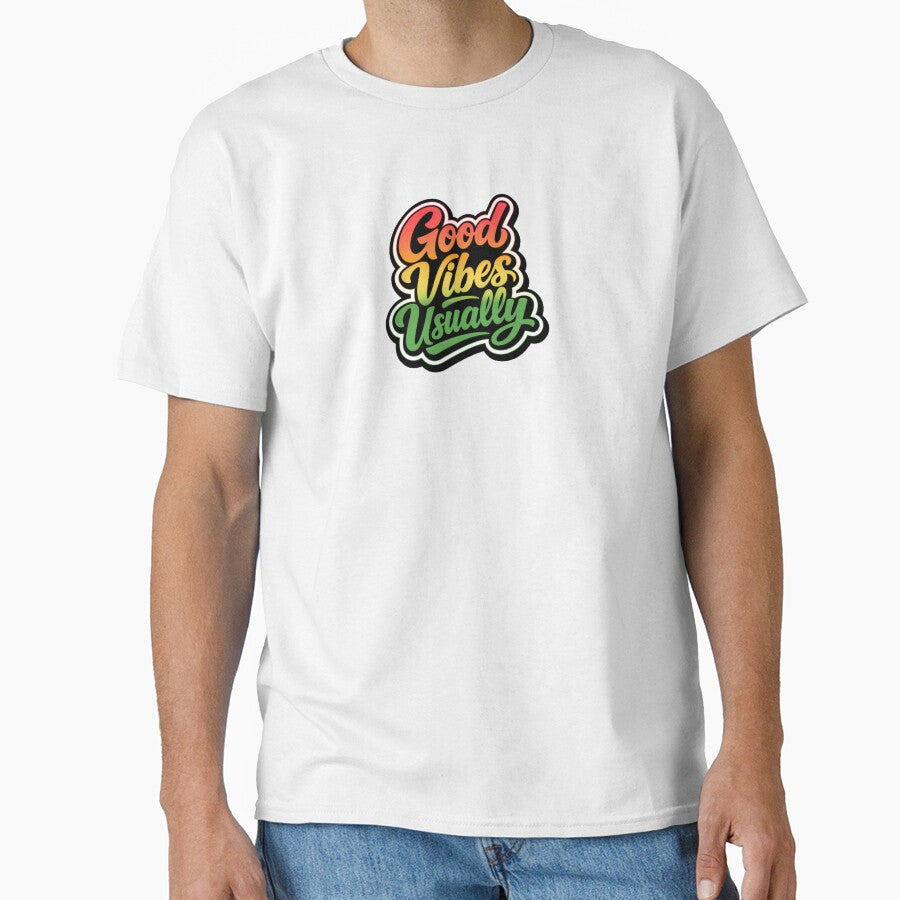 Good Vibes Usually Retro Funny Quote Typography - Orange Yellow Green by Rock Bottom Press