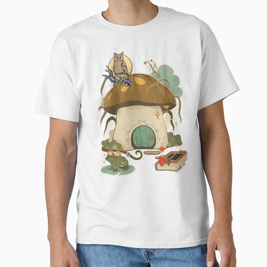 Cottagecore Mushroom House & Creatures Colorful Design by EarthArtDesigns