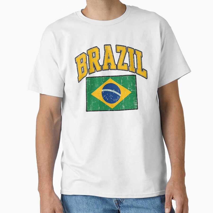 Vintage Brazil Flag Collegiate Soccer Art by LuisWorks