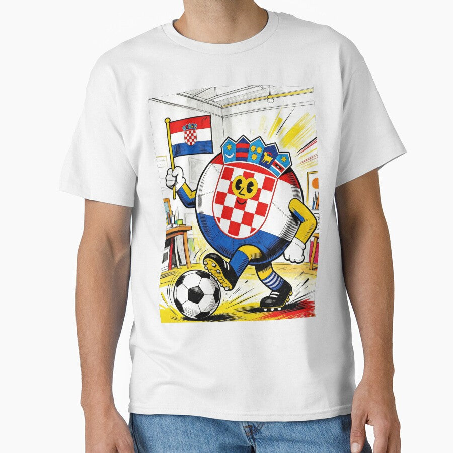 Croatian Football Mascot Art | Retro Vintage Cartoon Soccer Player | Šahovnica Checkerboard Fan Design by Cherrydora