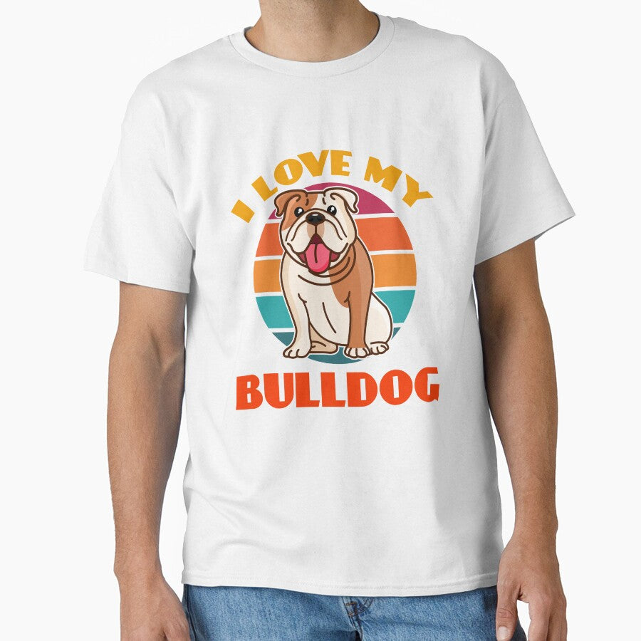 I Love My Bulldog Dog puppy Lover Cute Sunser Retro Funny by Meteor77