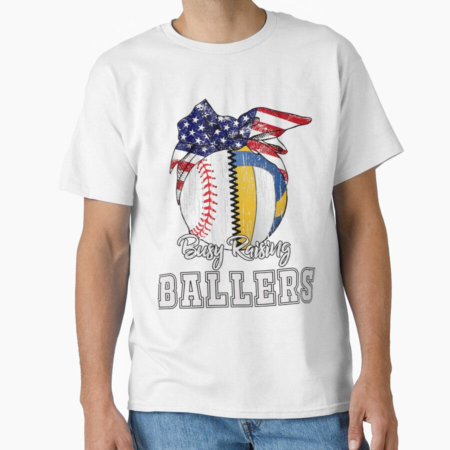 Busy Raising Ballers Baseball Volleyball Tee Volleyball Mom by Mariaxjulio