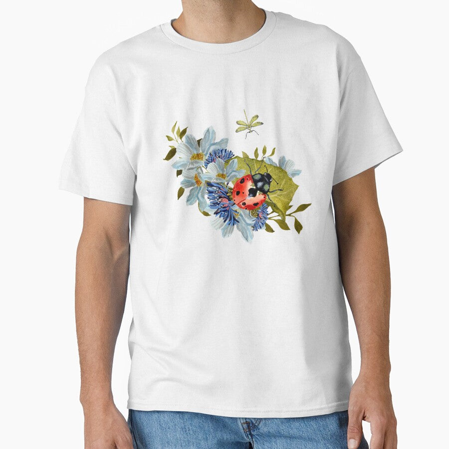 Flower daisy ladybug leaves dragonfly a watercolor by Yana Mustafina | Boho Soulful Designs