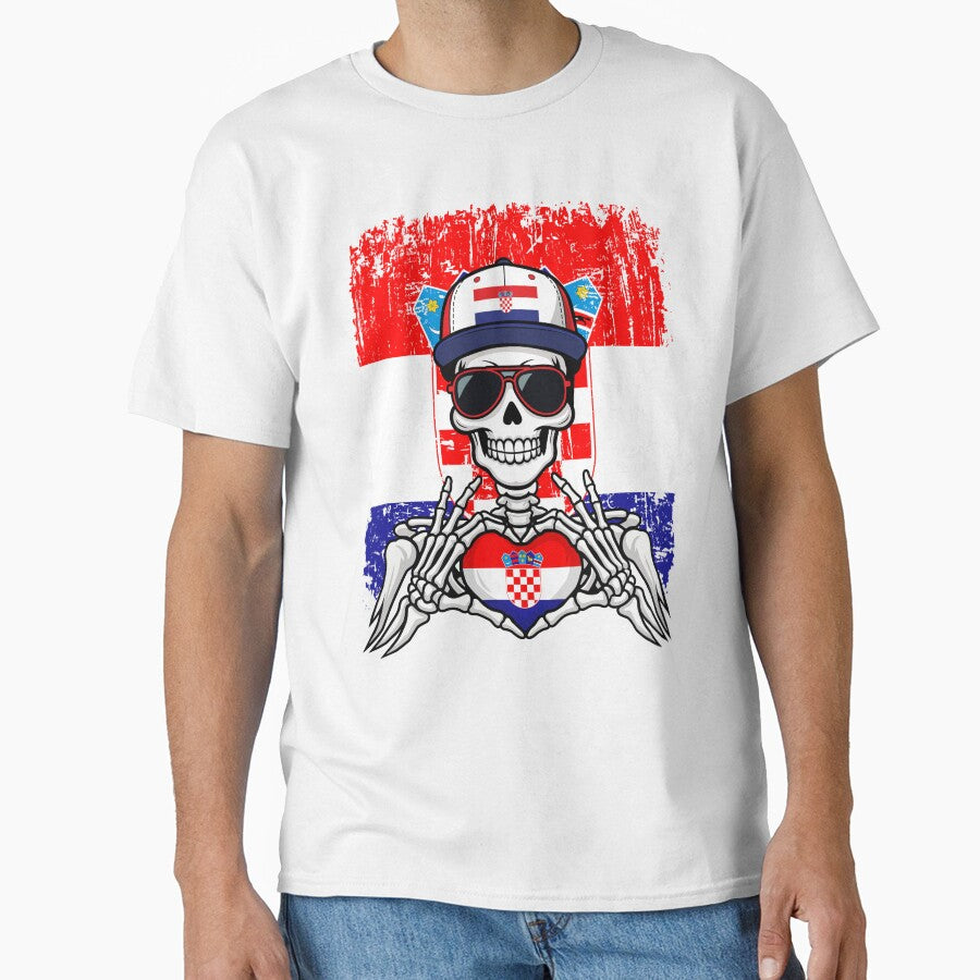 Croatian Spirit Skeleton Art - Croatia Football & Checkboard Pride Tee by Colorful Designs