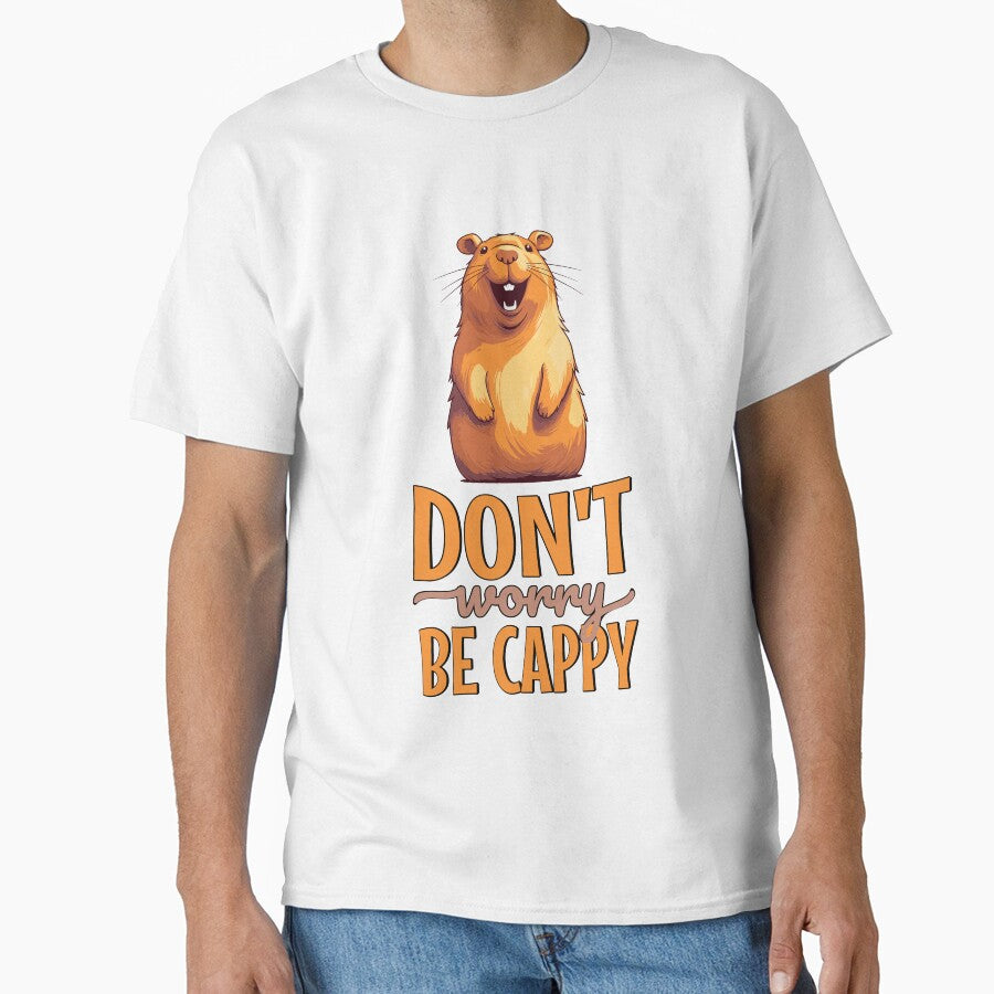 Don't Worry, Be Cappy - Smiling Cartoon Capybara Design for Positive Vibes by Sir Meow Meow