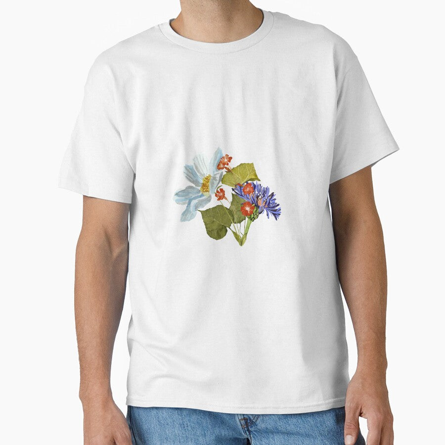 Camomile red blue flower bouquet a watercolor by Yana Mustafina | Boho Soulful Designs