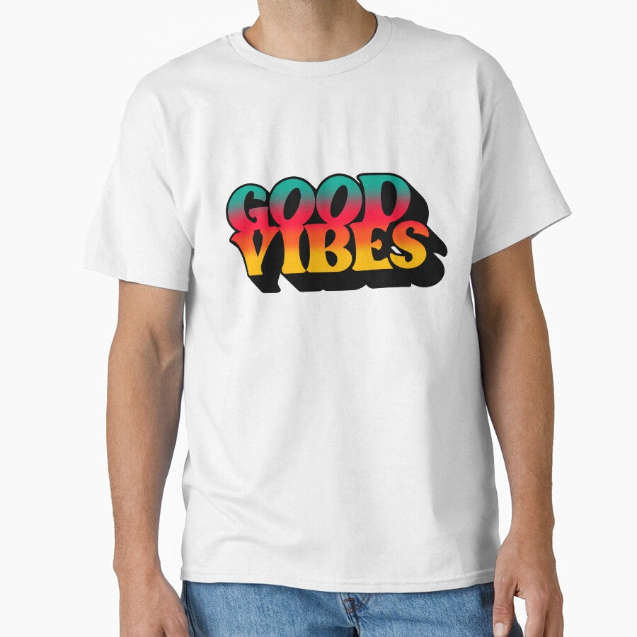 Gradient Tricolor Spectrum 3D Extruded Retro Vintage Serif Display Typography Good Vibes Quotes by Cawaiico