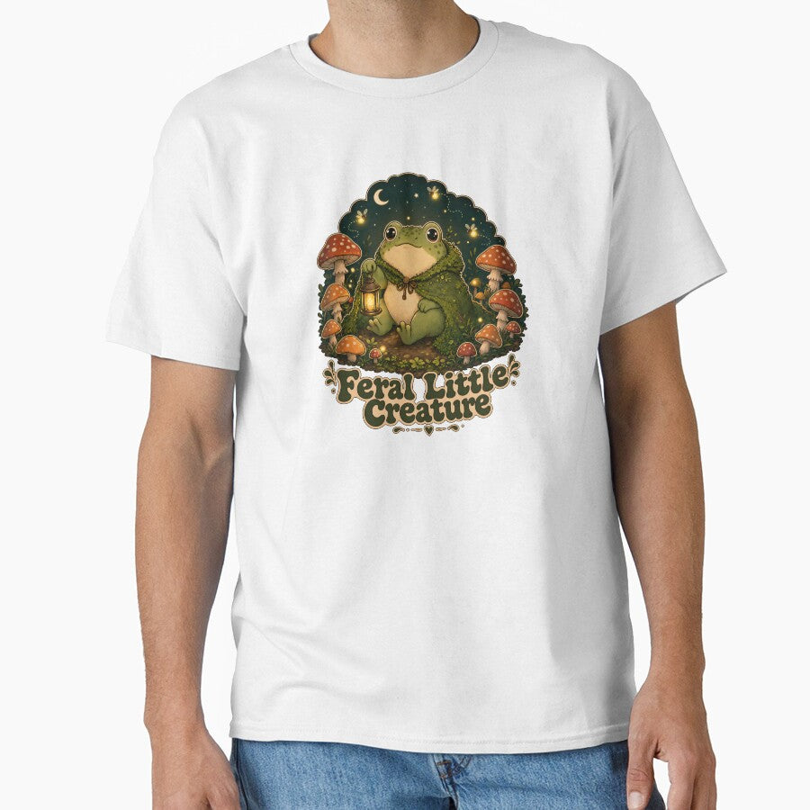 Feral Little Creature Funny Frog Sticker — Goblincore Cottagecore Mushroom Frog Lantern Night Forest Art by DESIGN BUREAU