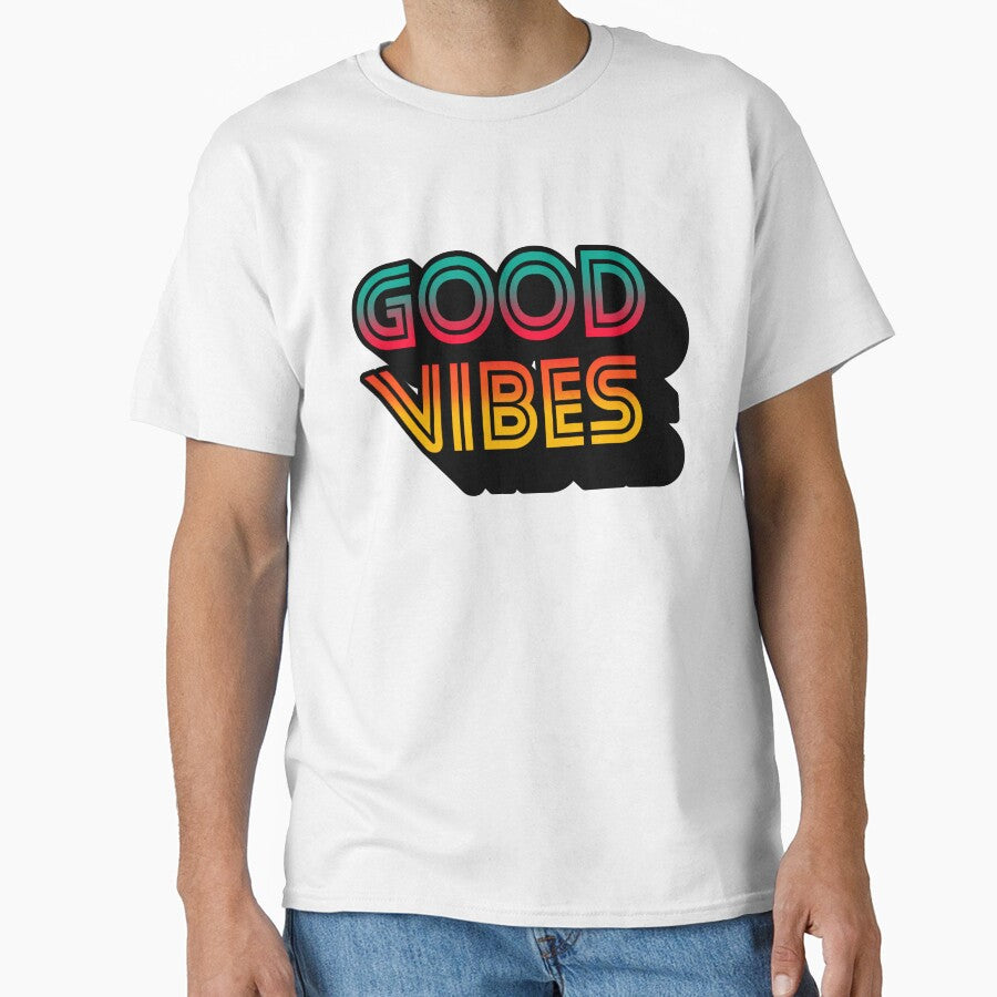 Gradient Tricolor Spectrum Stripes 3D Extruded Retro Vintage Sans Serif Display Typography Good Vibes Quotes by Cawaiico