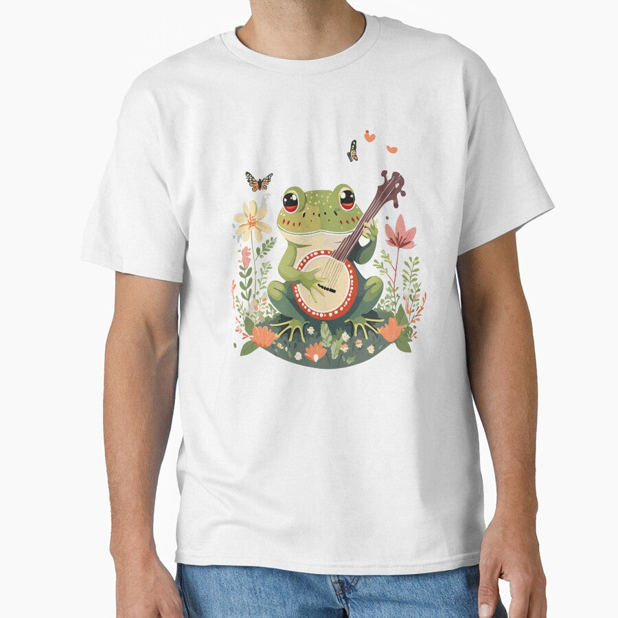 Cute Cottagecore Aesthetic Frog Playing Banjo Vintage Graphic by Dapper-Art