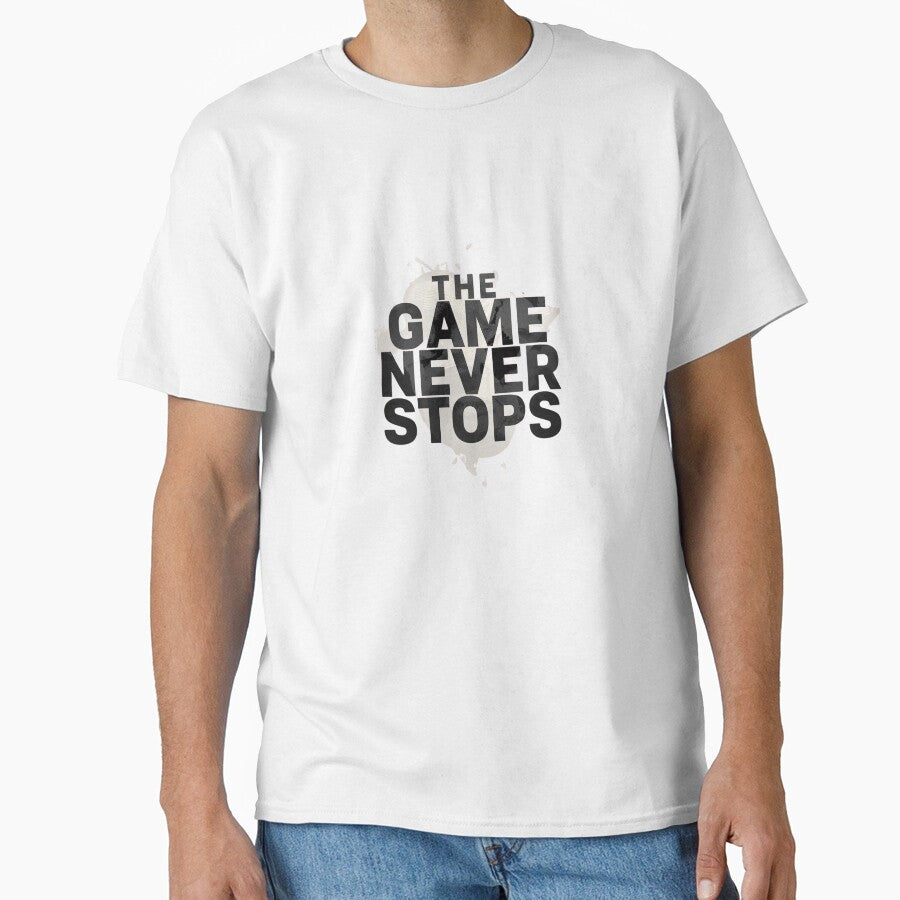 The Game Never Stops – Football Lifestyle T-Shirt by SoccerVibes