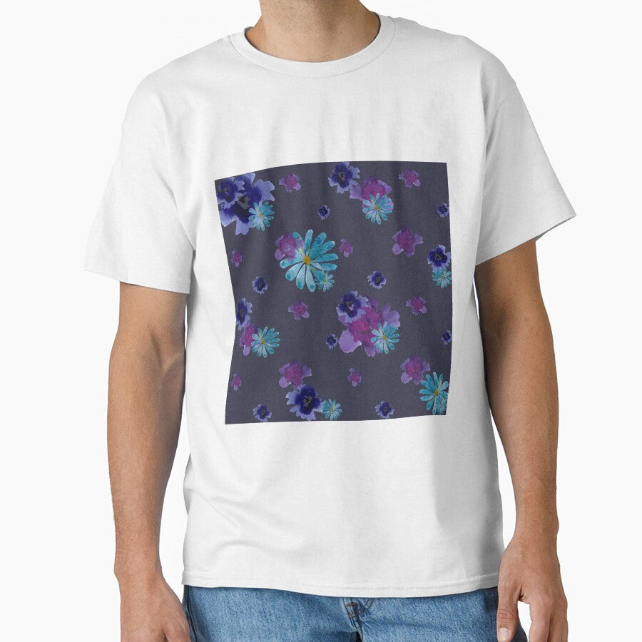 Violet viola daisy ornate grey pattern watercolor by Yana Mustafina | Boho Soulful Designs