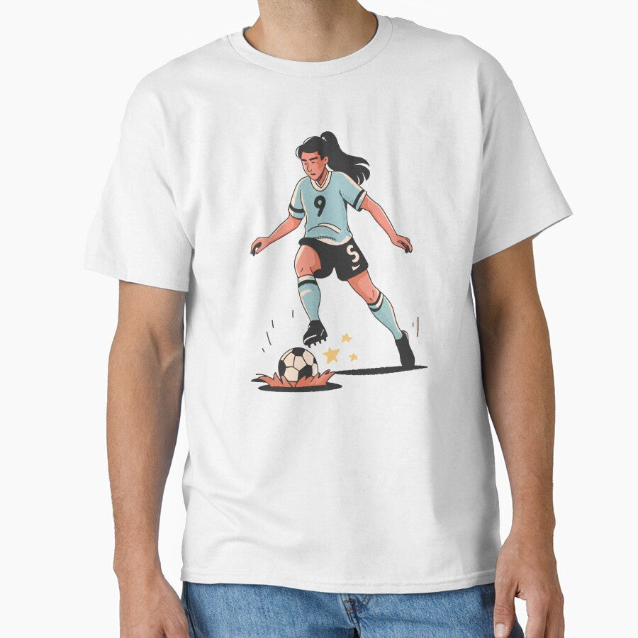 90s Nostalgia Minimalist Girl Kicking Football | Women's Soccer Enthusiast Design by Tecnofa