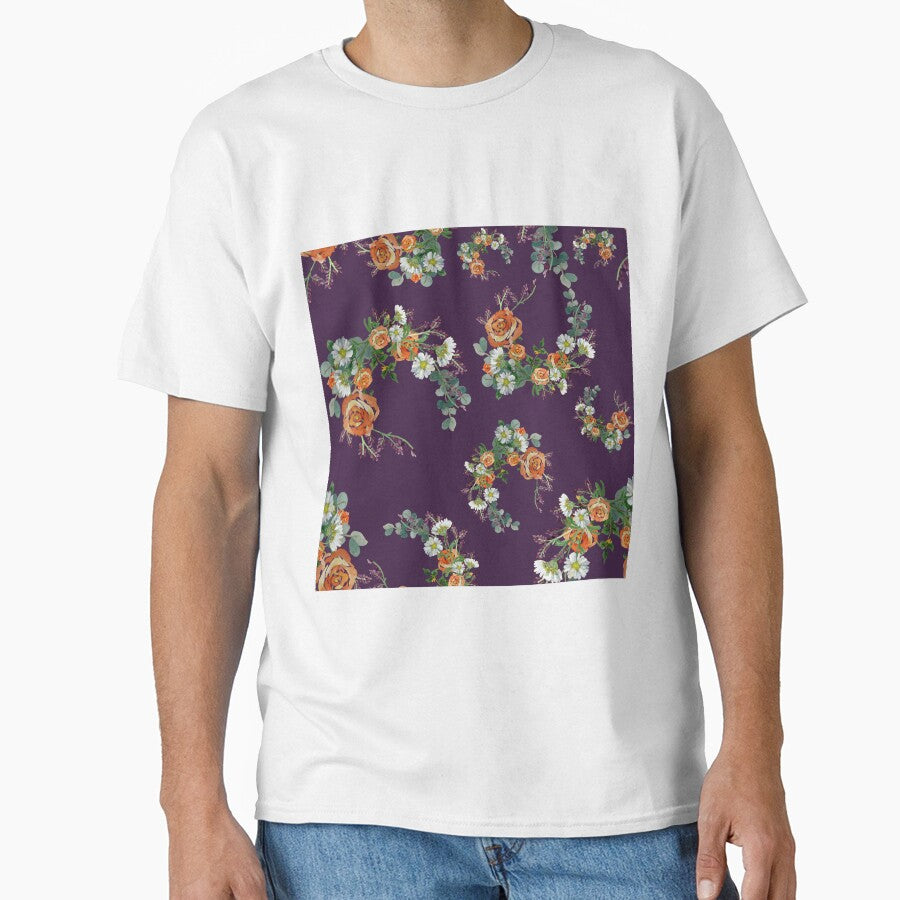 Flower rose daisy branch pattern a watercolor violet by Yana Mustafina | Boho Soulful Designs