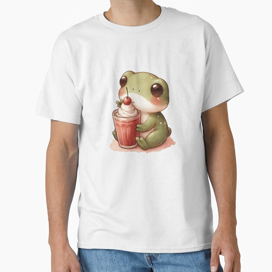Watercolor Frog with Iced Drink, Cozy Cottagecore Frog Illustration by Adorablehaunts