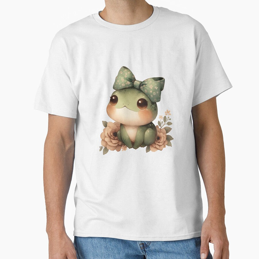 Cottagecore Frog with Bow and Flowers,Watercolor Cute Frog Art by Adorablehaunts
