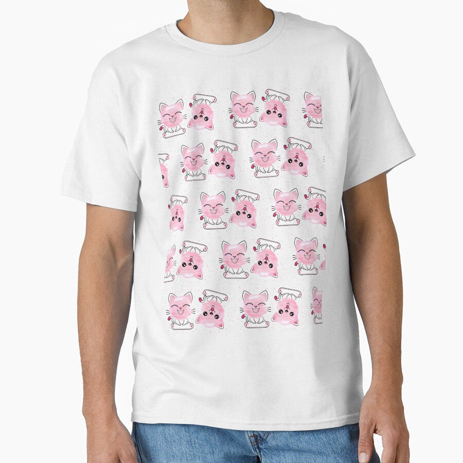 Happy Cat Sweet Pink Watercolor Cotton Candy Pattern by PinkPandaDesign
