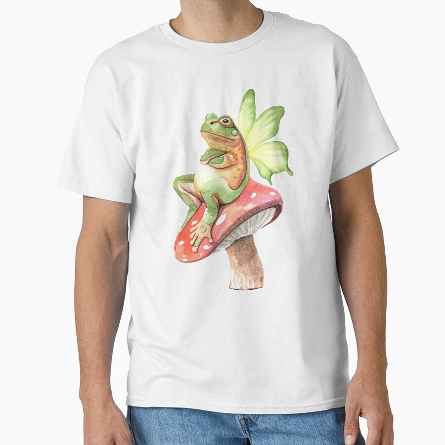 Cottagecore Frog Cute Fairy Frog On Mushroom by marybethmckim