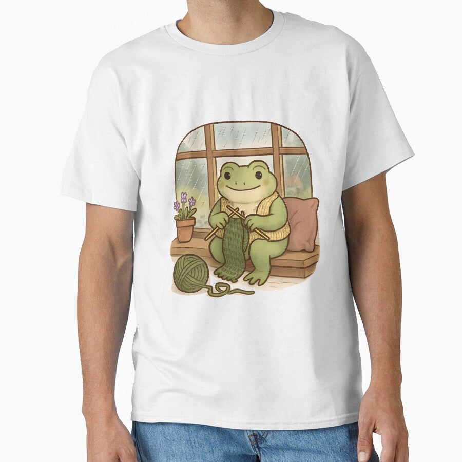 Cottagecore Frog Knitting by the Window by SignumShop