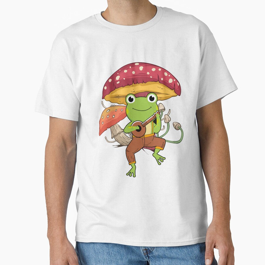 Cottagecore Aesthetic Frog Playing Banjo Mushroom Cute by EIMgraphic