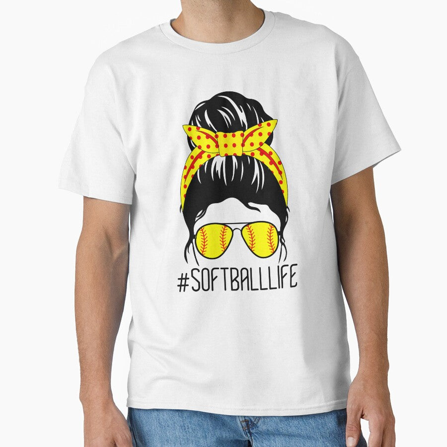 Mom Mum Life Softball Baseball Mom Cute Messy Bun Funny Mother’s Day Gift by CreativaArt-