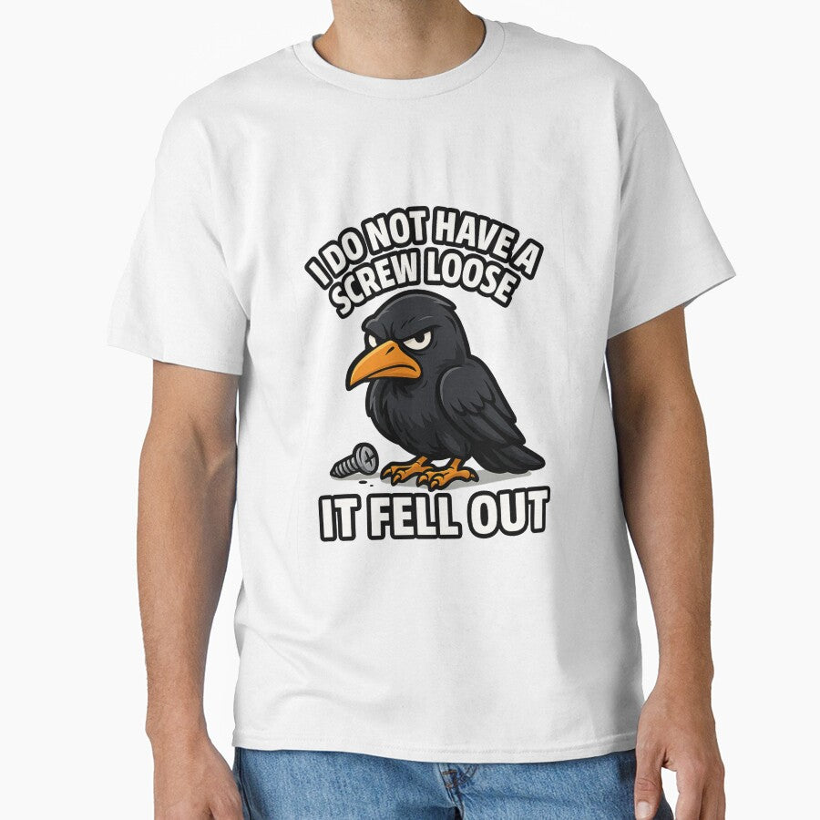 Grumpy Cartoon Crow – Funny Screw Loose Sarcasm Design by DailyDrivesct