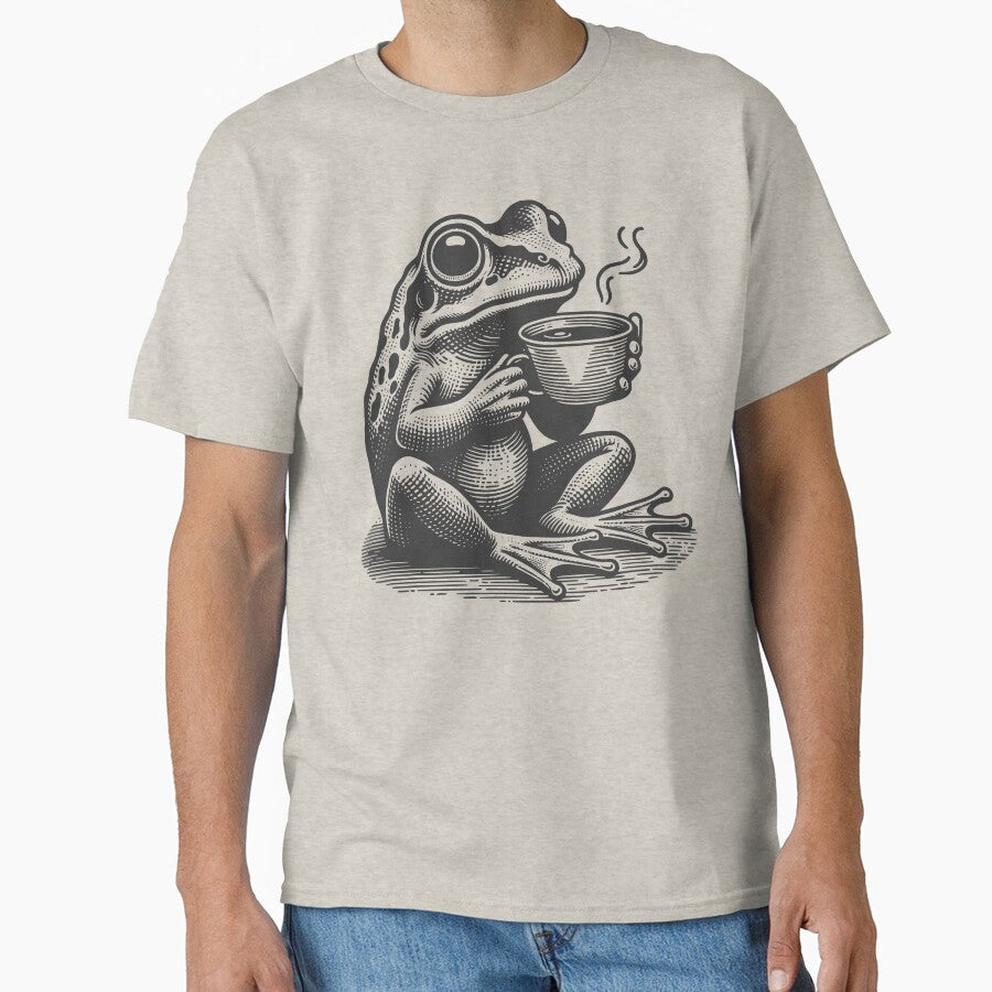 Cute Cottagecore Aesthetic Frog Drink Coffee Vintage Graphic by Dapper-Art