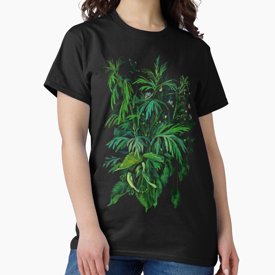 Green and Black, Summer Plants Floral Art by Julia Khoroshikh