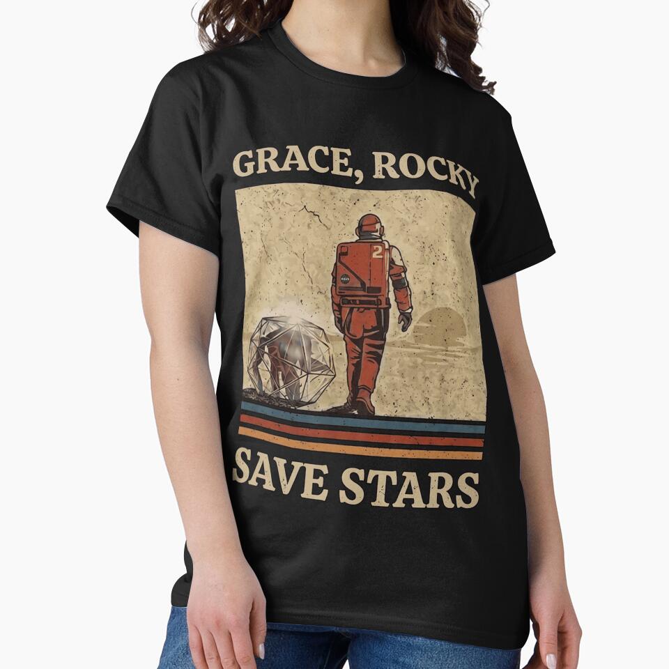 Grace, rocky save stars Project Hail Mary Amazing Rocky The Alien Neon Portrait T-Shirt by ChockletBoy
