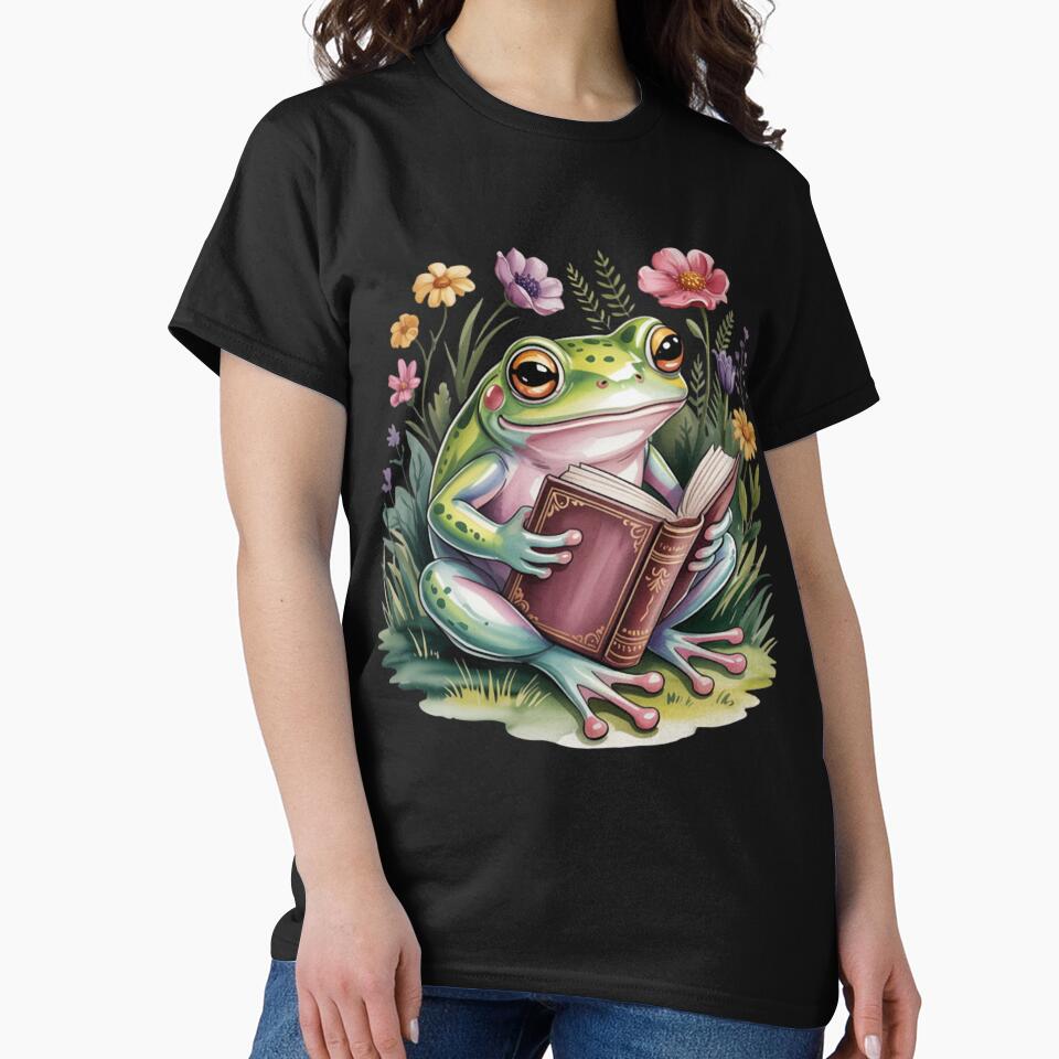 Aesthetic Cottagecore Frog Reading Book by BeckettVisions