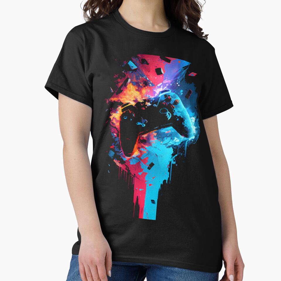 Exploding Neon Gaming Controller Abstract Art by Daisy Doodles
