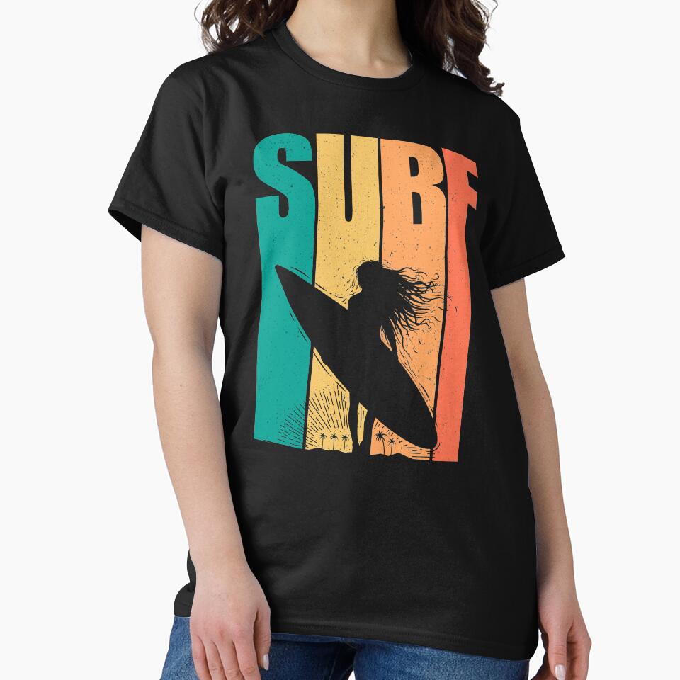 Retro Surfing Design Women Surf by Vasyl  Chernovol