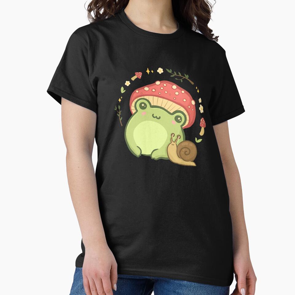 Cute Kawaii Frog with Toadstool Mushroom Hat and Snail: Cottagecore Aesthetic Love by MinistryOfFrogs