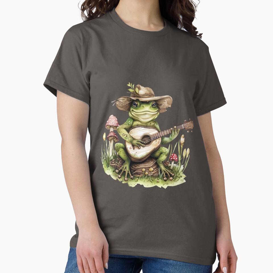 Cottagecore Banjo Frog - Cute Musical Toad with Mushrooms by OddityAndOrbit