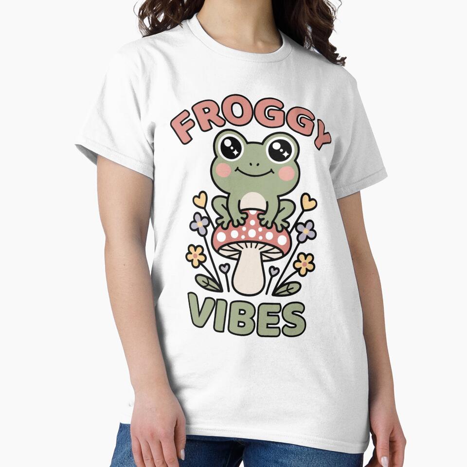 Froggy Vibes Cute Frog on Mushroom by kamisclothes