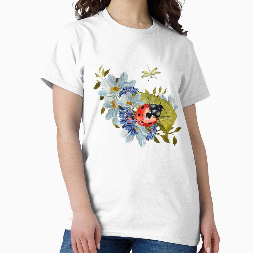 Flower daisy ladybug leaves dragonfly a watercolor by Yana Mustafina | Boho Soulful Designs