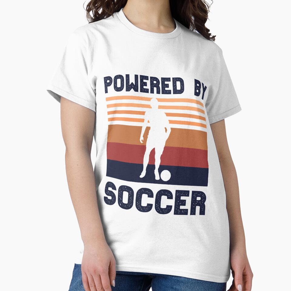 Powered by Soccer Vintage Retro Sunset Football by MimsTees