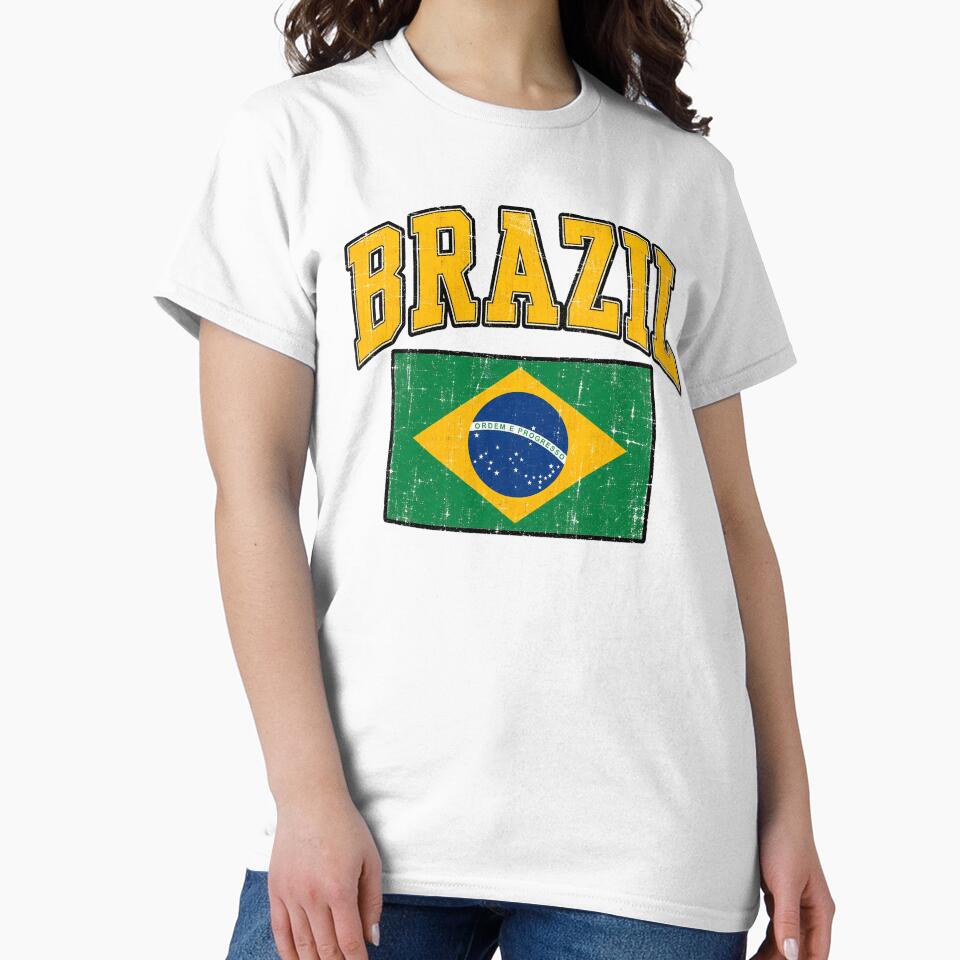 Vintage Brazil Flag Collegiate Soccer Art by LuisWorks