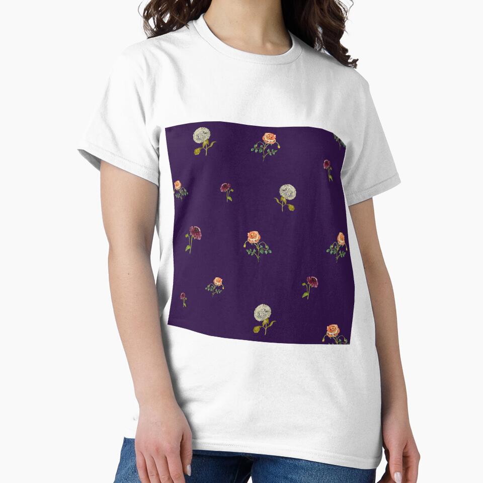 Dahlia hydrangea rose pattern cute a watercolor violet by Yana Mustafina | Boho Soulful Designs