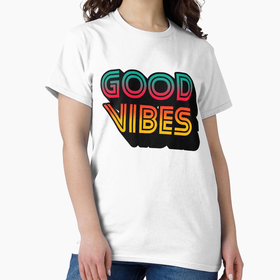 Gradient Tricolor Spectrum Stripes 3D Extruded Retro Vintage Sans Serif Display Typography Good Vibes Quotes by Cawaiico
