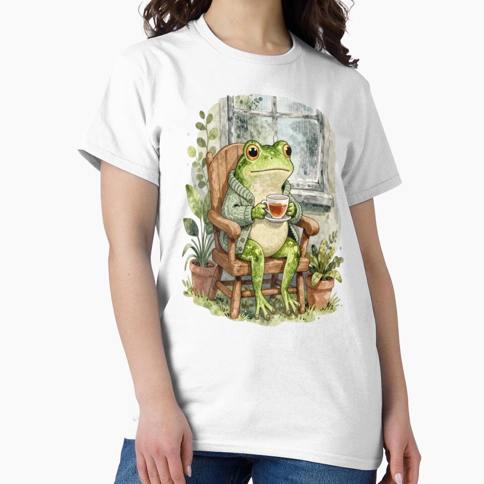 Cottagecore Frog Portrait — Teacup & Cardigan Art by sooperstore