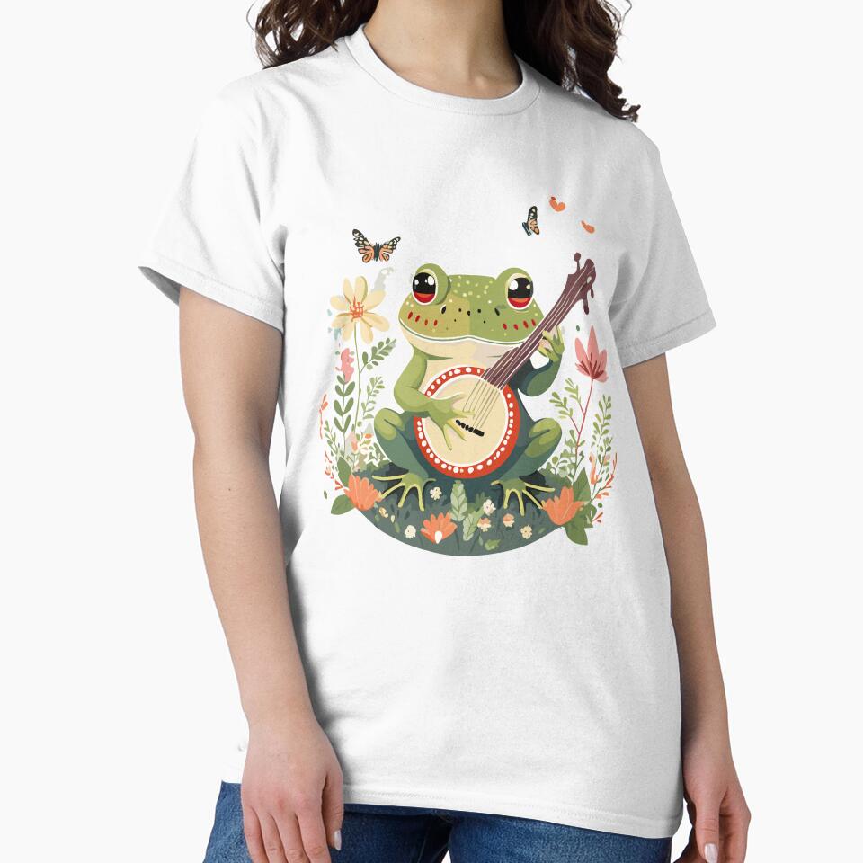 Cute Cottagecore Aesthetic Frog Playing Banjo Vintage Graphic by Dapper-Art