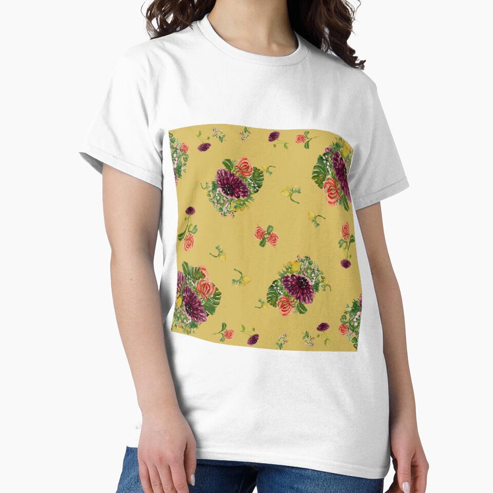 Dahlia palm flower pattern a watercolor yellow by Yana Mustafina | Boho Soulful Designs