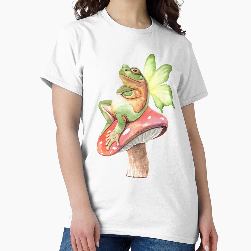 Cottagecore Frog Cute Fairy Frog On Mushroom by marybethmckim