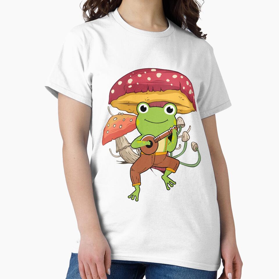 Cottagecore Aesthetic Frog Playing Banjo Mushroom Cute by EIMgraphic