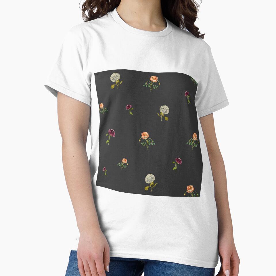 Dahlia hydrangea rose pattern cute a watercolor grey by Yana Mustafina | Boho Soulful Designs