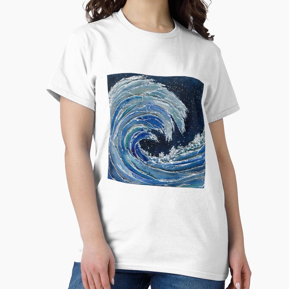 Midnight Surf Blue & Silver Wave 3D Ocean by Cass Harker Studio