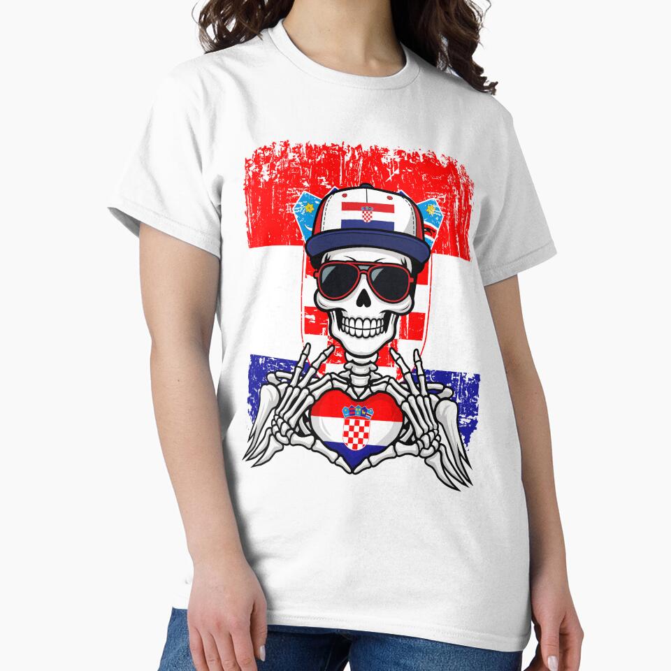 Croatian Spirit Skeleton Art - Croatia Football & Checkboard Pride Tee by Colorful Designs