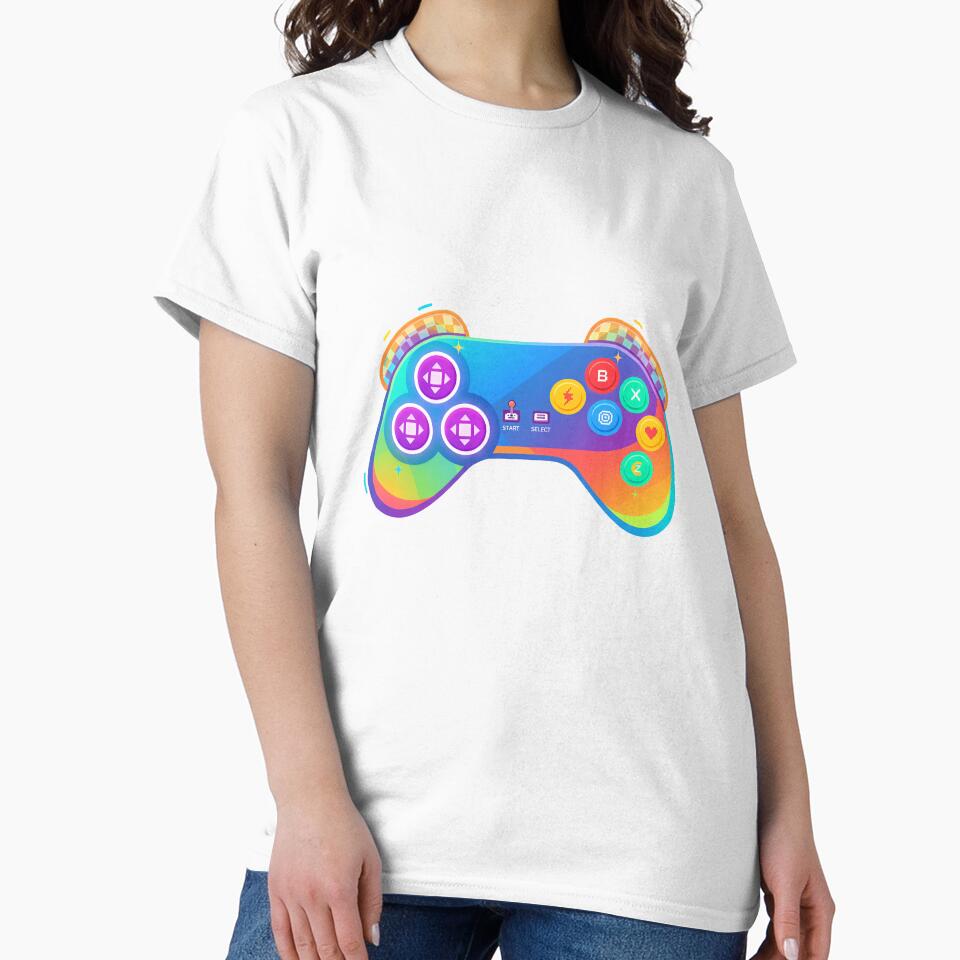 Neon Gaming Controller T-Shirt – Colorful Gamer Aesthetic Tee by Rivistudio